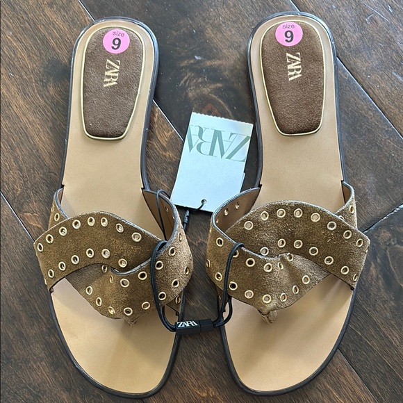 NWT Zara Brown Studded Sandals with size 40/US 9 - Picture 1 of 7